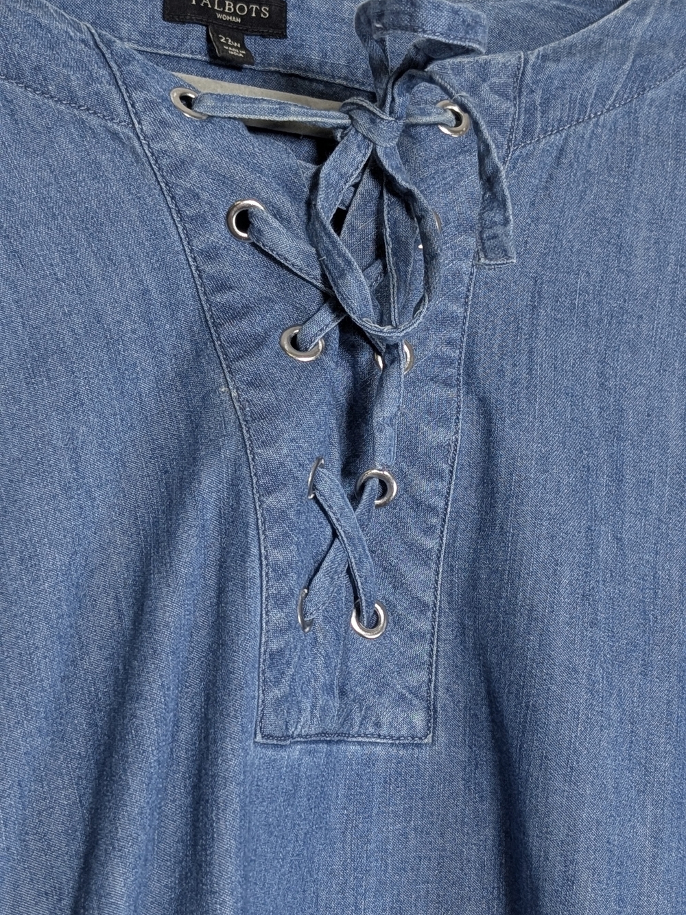 Talbots Woman 2X Chambray Denim Midi Dress Lace Up Coastal Boho Cottagecore - Picture 6 of 9